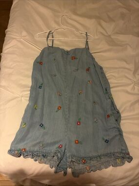 Stella McCartney Light Blue Floral Embroidered Girls One-Piece Romper